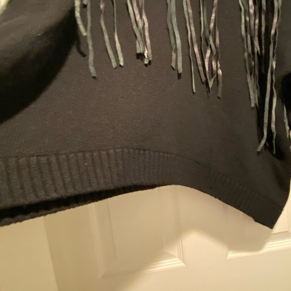 Malandrino Women’s Cashmere Leather Accented Black Turtleneck Sweater Oversized - Picture 3 of 16